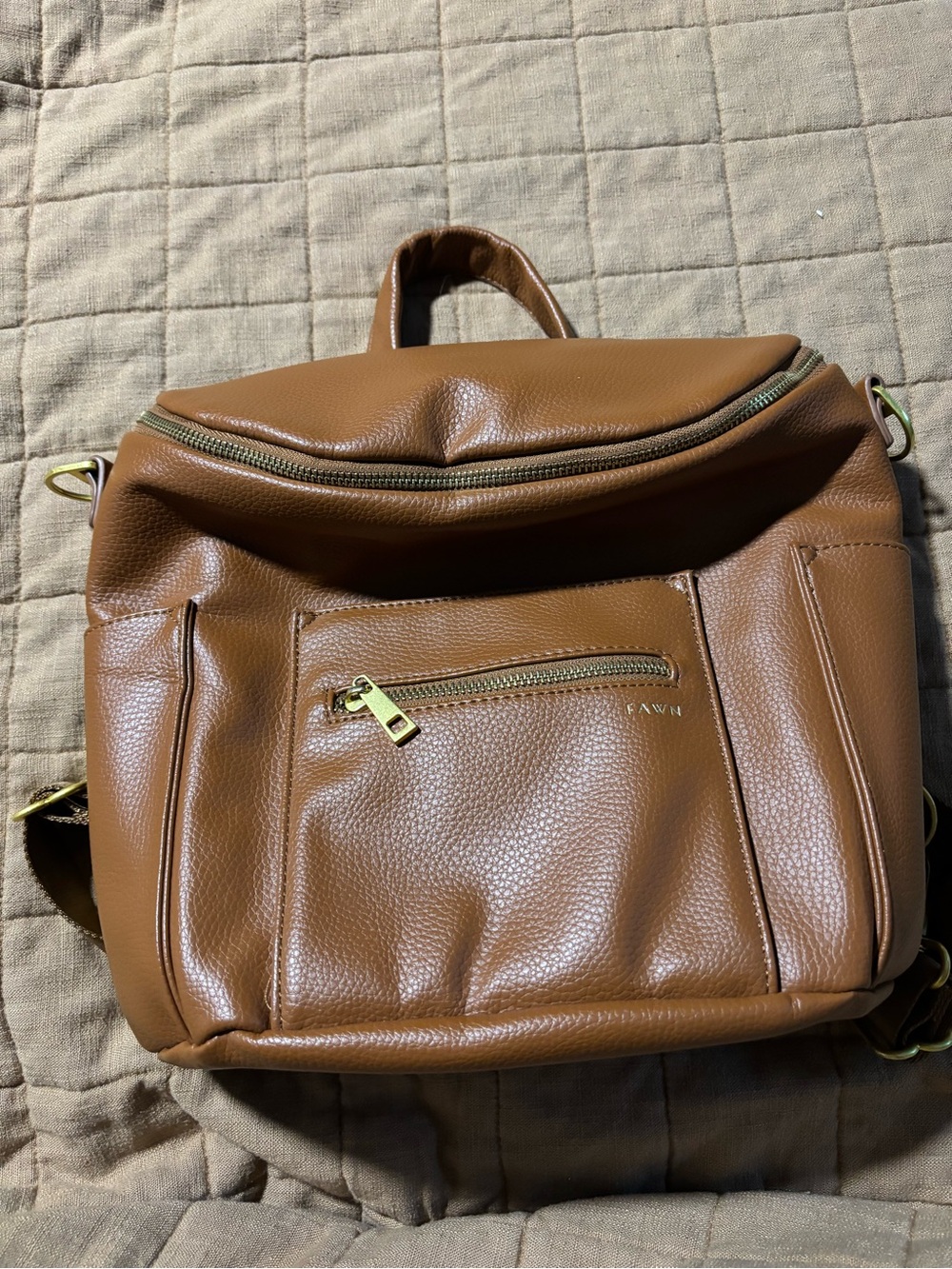 Fawn Design Tan Leather-look Baby Bag Backpack